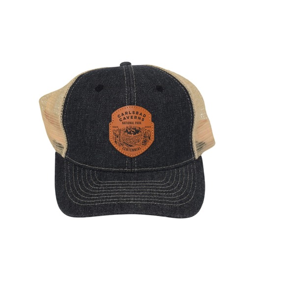 Impulse Souvenirs Other - Carlsbad Caverns National Park Centennial Denim Trucker Hat Leather Outdoor